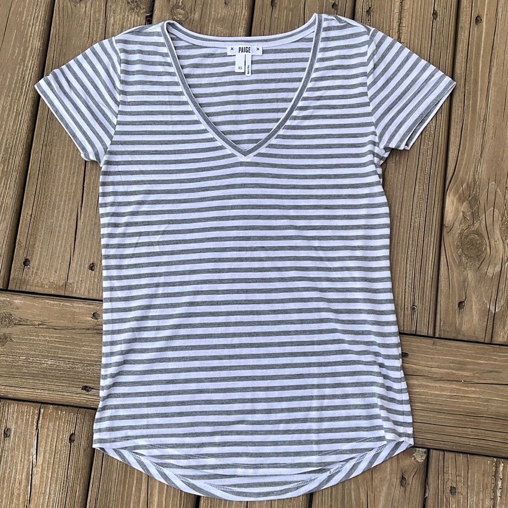 PAIGE Lynnae gray and white striped t-shirt